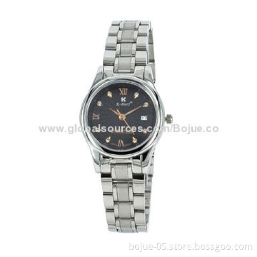 Men's 100m Silver Stainless Steel Quartz Watch, Leather Strap